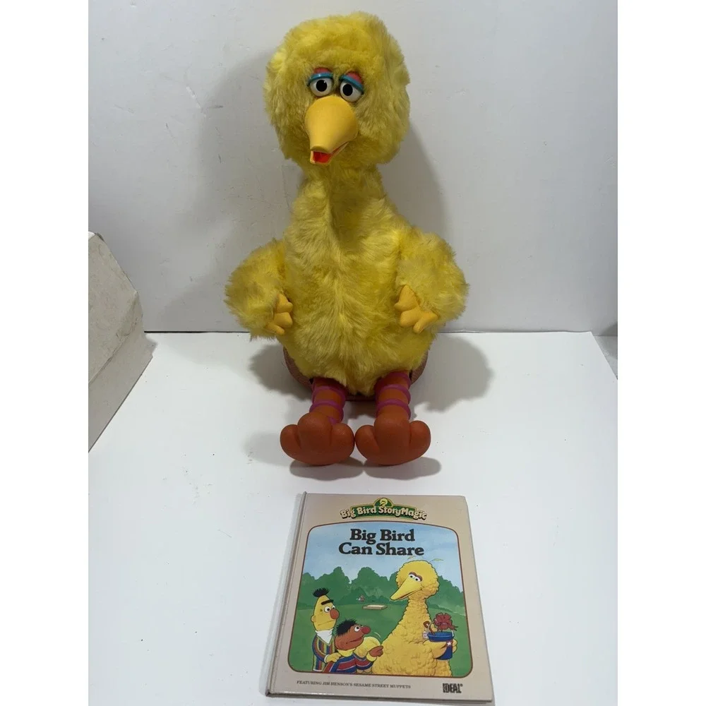 Vtg Sesame Street Big Bird 1986 Ideal Talking Toy + Book For Repair Parts AS IS